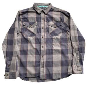 Jetty Marine Supply Plaid Blue Grey Outdoors Thick Flannel Shirt Size Medium